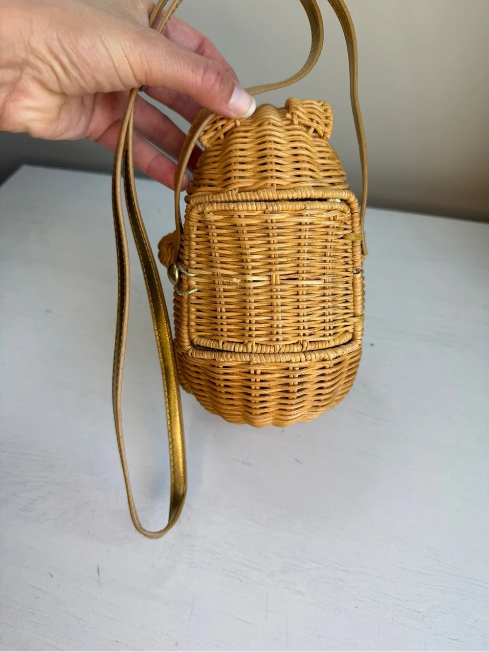 Cappelli Wicker Novelty CrossBody Frog Purse Button Eyes Animal Basket Bag